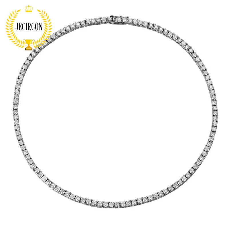 

JECIRCON Single 0.1 Carat Moissanite Necklace Row Diamond 4-claw 925 Sterling Silver Simple Full Diamonds Tennis Clavicle Chain