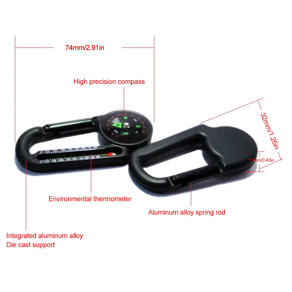 Mini Compass Keychain Carabiner Outdoor Camping Tools