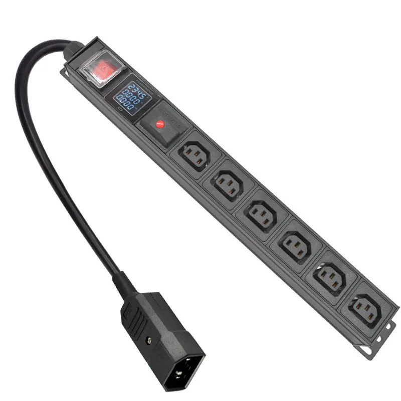 

PDU Power Strip Distribution Digital display ammeter C13 6 Way output socket 2m Extension Cord With overload protection