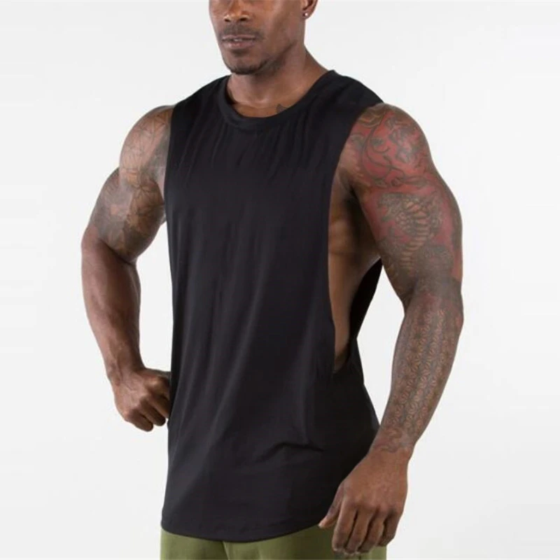 

Brand New Plain Tank Top Men Gyms Stringer Sleeveless Shirt Open Sides Blank Fitness Clothing Cotton Sportwear Muscle Vest