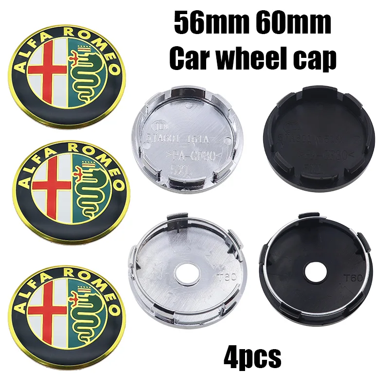 Set of 4 Alfa Romeo 3D Car Emblem Wheel Center Caps - Dust-Proof Badge Covers