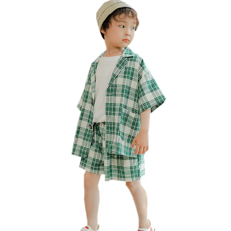 Boys Plaid Summer Suit 2023 New Baby Casual Clothes Children Korean