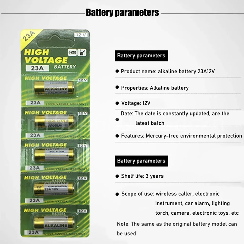 100PCS 12V Alkaline Battery A23 23A 23GA A23S E23A EL12 MN21 MS21 V23GA GP23A LRV08 for Remote Control Doorbell Toy Dry Cell