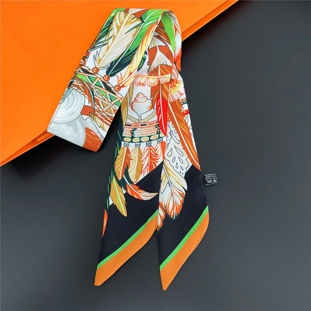 Brand Small Scarves, Boutique Scarves, Feather Printed Silk Scarves, Women's Accessories, Printed Ribbons, Super Feel, New Style 2