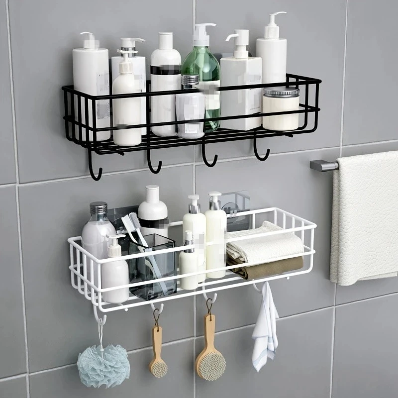 Sce9566e12e25433197d36c80f92064f5y Bathroom Shower Shelf With Hooks Kitchen Organizer Shelves Corner Frame Iron Shower Caddy Storage Rack Shampoo Holder