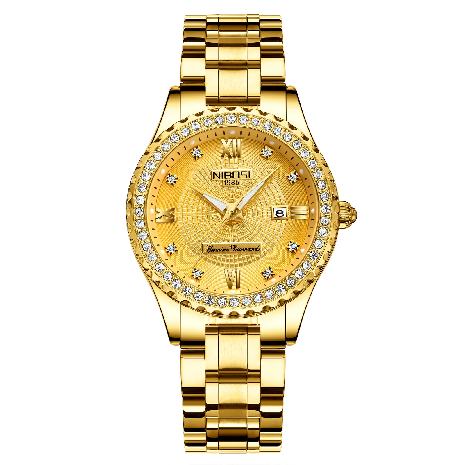 ساعات NIBOSI للنساء الماسية الفاخرة باللون الذهبي...