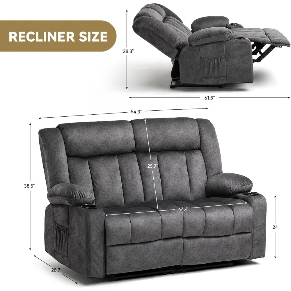manual recliner couch，fabric reclining sofa chair with cup holders, upholstered reclinerchair set with side pockets suitable fo