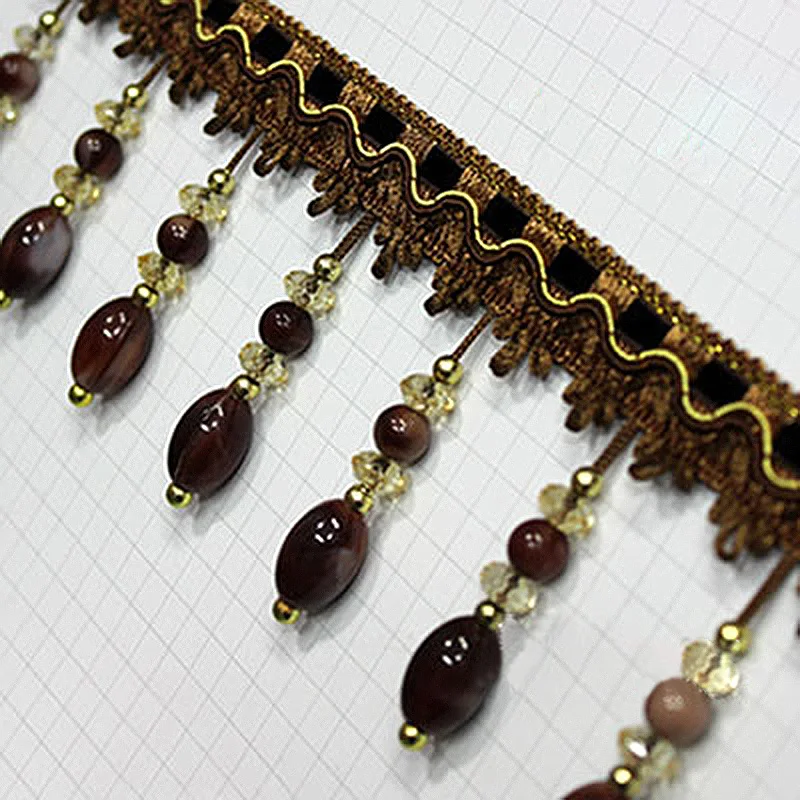 Description Picture 5 of item1m Crystal Beads Lace Curtain Sewing Tassel Fringe Upholstery Ribbon Trim European Style DIY Curtain Lace Decoration Tassels