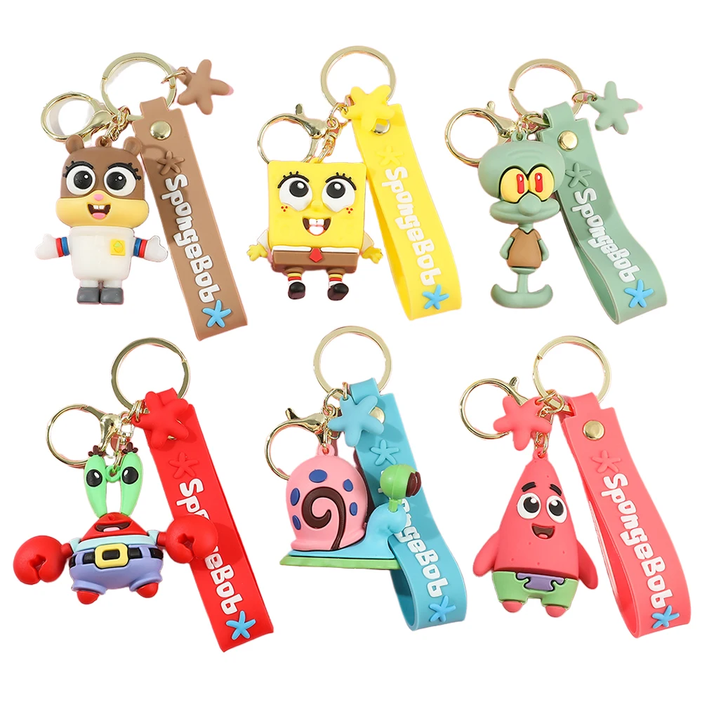 Anime Spongebob Schwammkopf Schlüsselanhänger Patrick Star Krabs Gary Sandy Kawaii Spielzeug Schlüsselanhänger Weihnachtsgeschenk Tasche Geburtstagsgeschenk für Kind