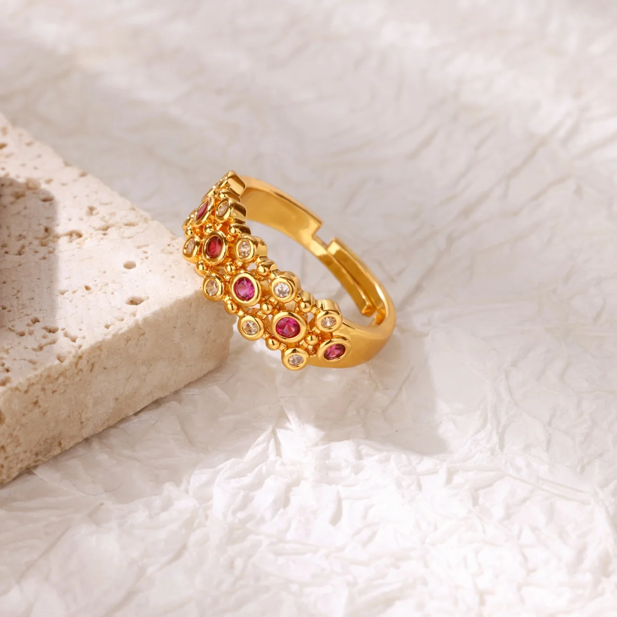 Zircon Multi-layer Round Adjustable Rings Gold For Women