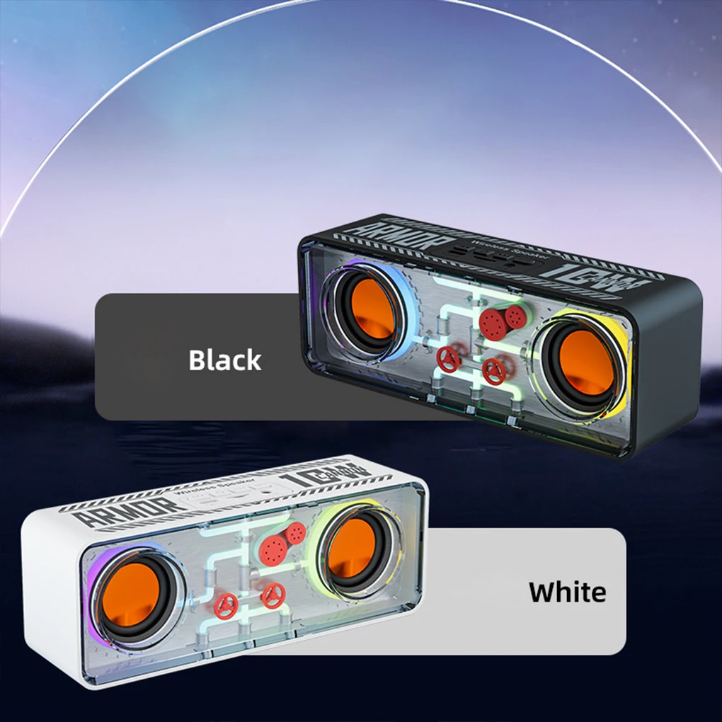 V8 Transparent Mecha Speakers Bluetooth 5.0 Wireless Double Bass Diaphragm Subwoofer Music TWS RGB Light Mini Party Loudspeaker