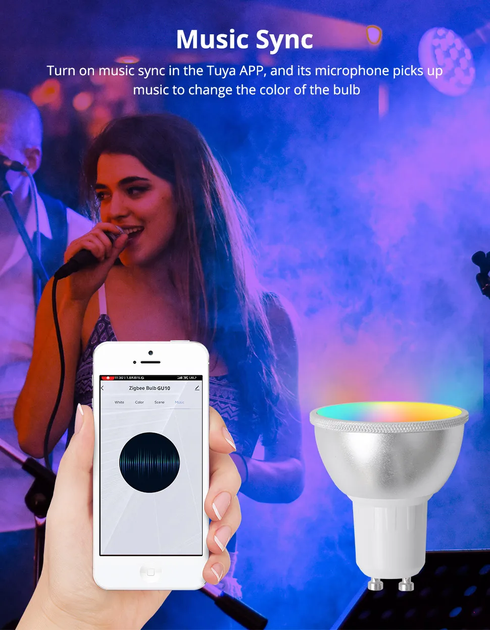 Benexamrt Zigbee GU10 LED Light Bulb RGBCW Dimmable Spotlighting Alexa Siri Voic