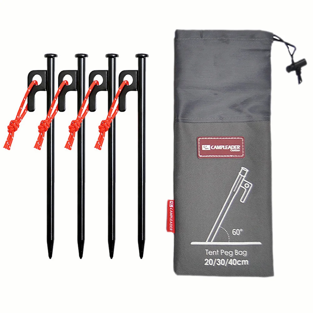 

20/30/40cm Tent Nails Storage Bag Metal Tent Pegs Nails With Rope Stake Camping Hiking Equipment Tent Sand Ground Accessories