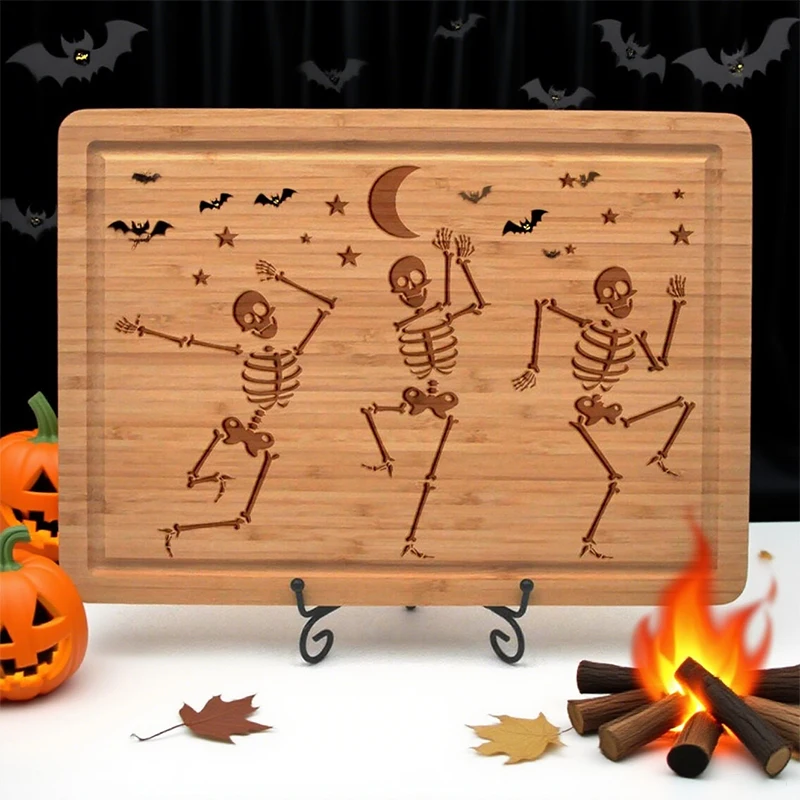 Tanzendes Skelett, Bambus-Schneidebrett, Halloween-Party, gruselige Küchentischdekoration, Zubehör, Wohnaccessoires, Einweihungsgeschenk
