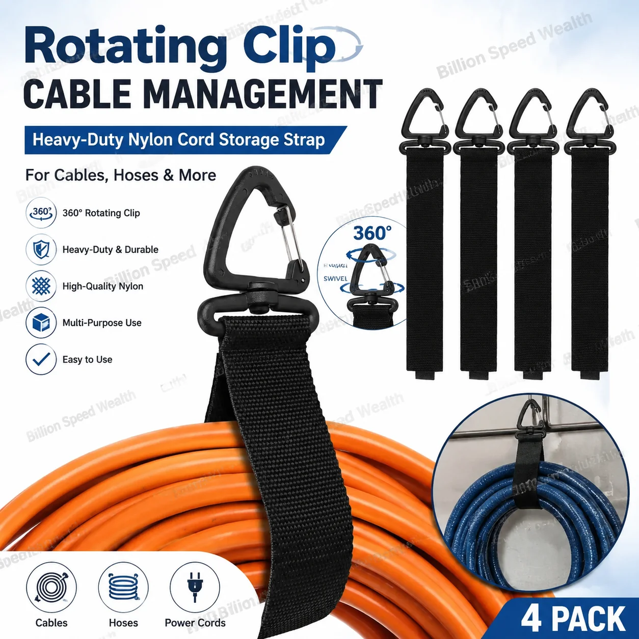 Rotating Buckle Cord Organizer - Durable Nylon Storage Straps