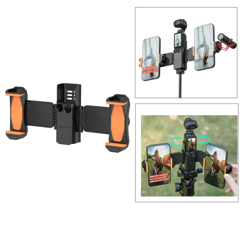 

2 in 1 Foldable Dual Phone Holder Expand Frame Cold Shoe Interface Adapter For DJI Osmo Pocket 3 Action Camera Accessories