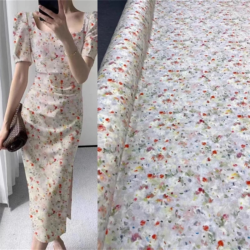 

Fresh Oil Painting Fragmented Flower Silk Elastic Double Qiao Fabric High Setting Hanging Dress Shirt Mulberry Silk Fabric Satin