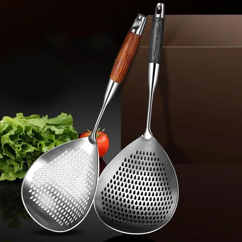 

304 Stainless Steel Skimmer Strainer Slotted Ladle Mesh Deep Fryer Oil Frying Scoop Colander Cooking Spoon Kitchen Tools