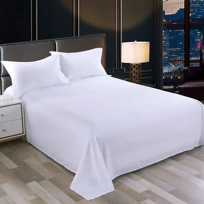 One Piece of Single Bed Sheetss (Excluding Pillowcases and Pillow Cores) Washed Material Pure White Hotel Bed Sheetss B&B Single and Double Home Use 4