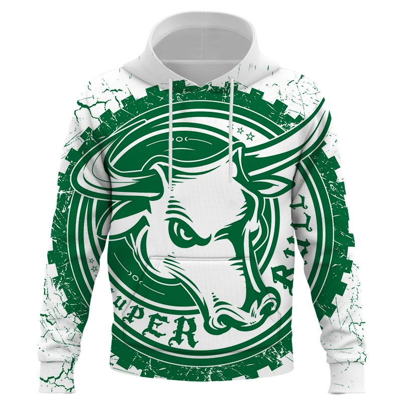 

Autumn Winter Green Bull 3D Print Hoodie Men Women Fashion Cool Brave Animal Harajuku Pullover Kids Sportswear Tops