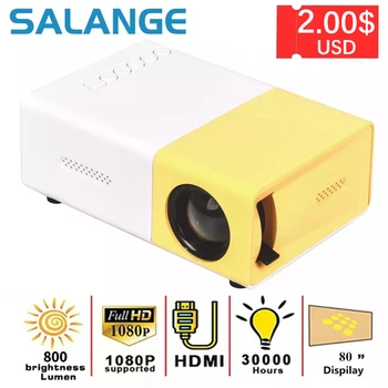 Salange 미니 프로젝터 YG300 프로 LED 지원 1080P 풀 HD 휴대용 비머 오디오 HDMI USB 비디오 Projetor