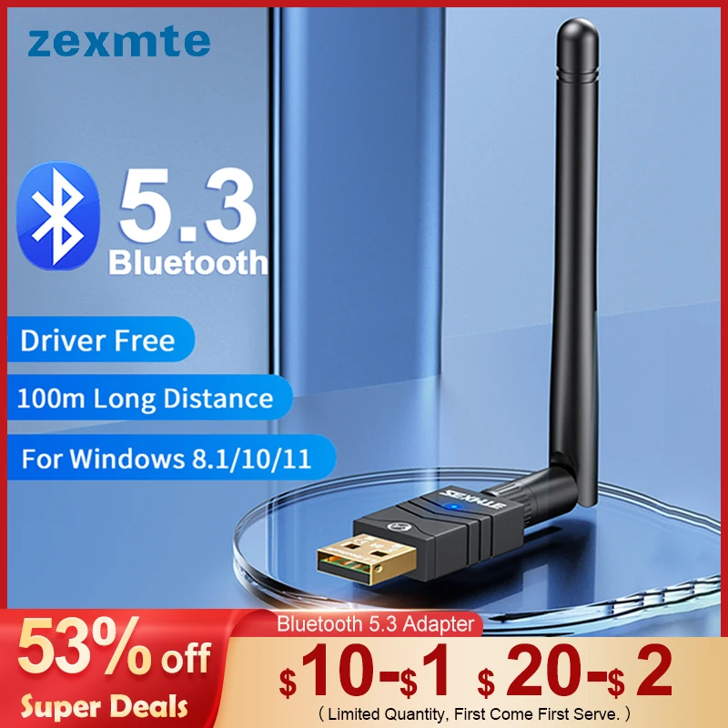 Zexmte 100m Bluetooth 5.3 Adapter Usb Bluetooth 5.1 5.0 Dongle Transmitter Receiver For Windows