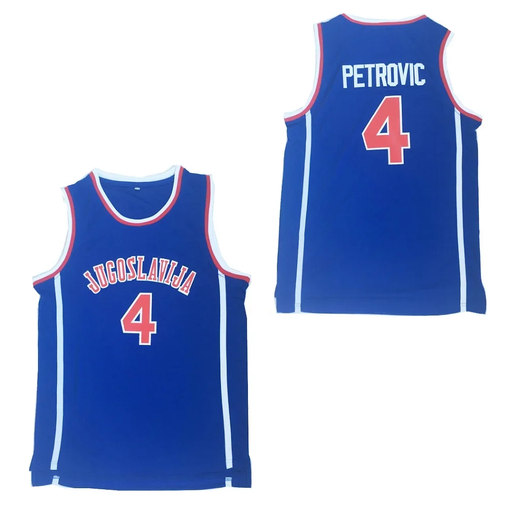 Nuove Maglie Da Basket Jugoslavija 4 Drazen Petrovic Jersey Ricamo Da Cucito A Buon Mercato Sport All'Aria Aperta Di Alta Qualità Blu 2023 Nuovo