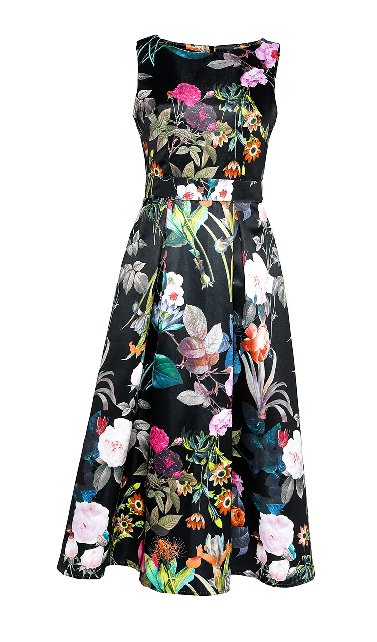 

JAMERARY Fashion Women Flower Print Dress Summer Autumn Sleeveless Vest Tank A Line Midi Long Dresses Office Lady Work Wear