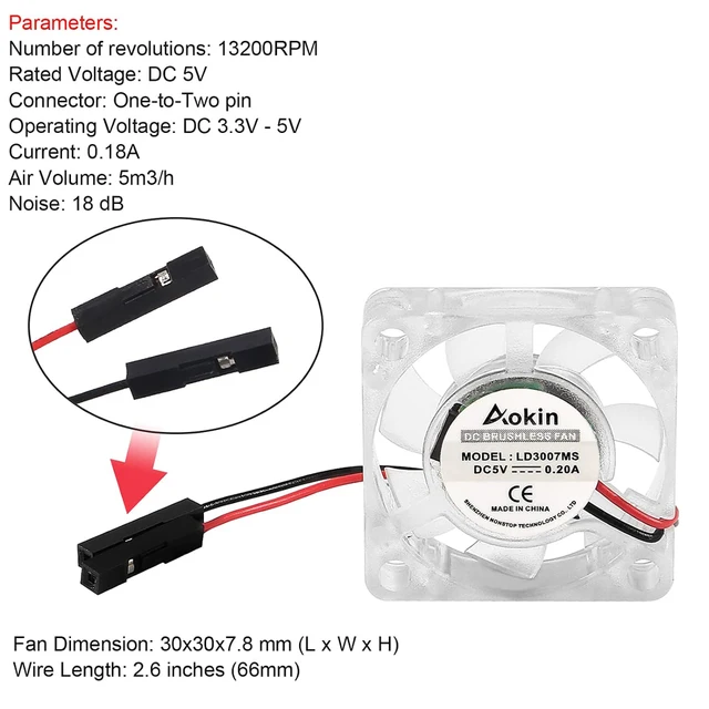 2 Ventoline DC 5V 30x30mm - Mini Ventola Raffreddamento Silenziosa Per PC E Stampanti