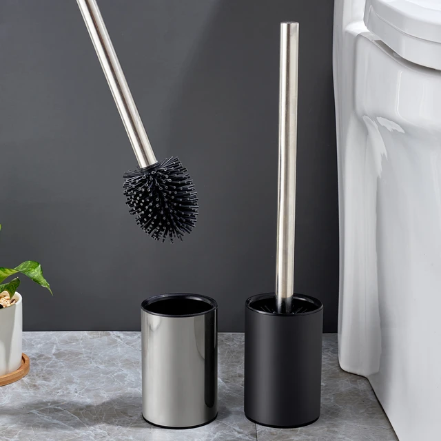 Yeni stil akıllı paslanmaz çelik siyah tuvalet fırçası tutucu ayakta uzun  sap tuvalet temizleme fırçası yumuşak TPR silikon kafa - AliExpress