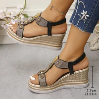 Fashion Crystals Wedges Heel Sandals Women Summer Chunky Platform Bohemian Sandalias Mujer Slip On High Heels Sandles Female 43 - Image 3