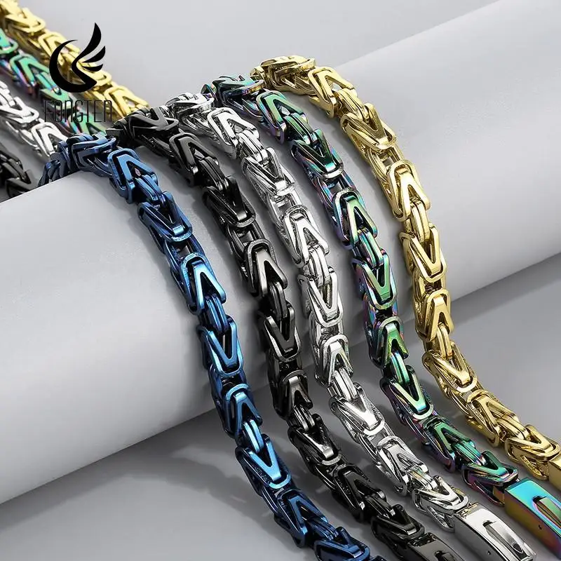 Fongten 65cm Stainless Steel Necklace Multiple Color Byzantine