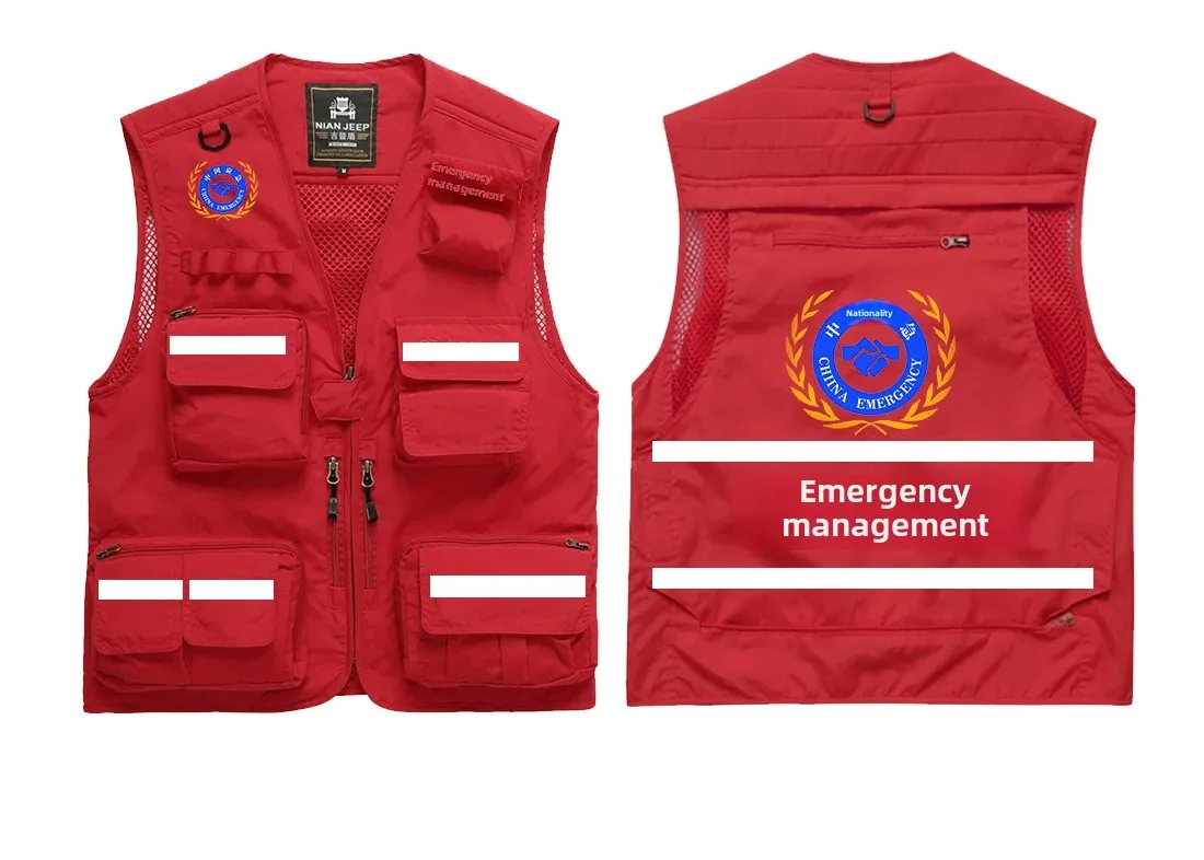 thumbnail image 1 of Chaleco reflectante de verano, ropa de trabajo de seguridad, uniforme de equipo de rescate con logotipo impreso, camiseta sin mangas informal aplicable a escenas, 1 of 5