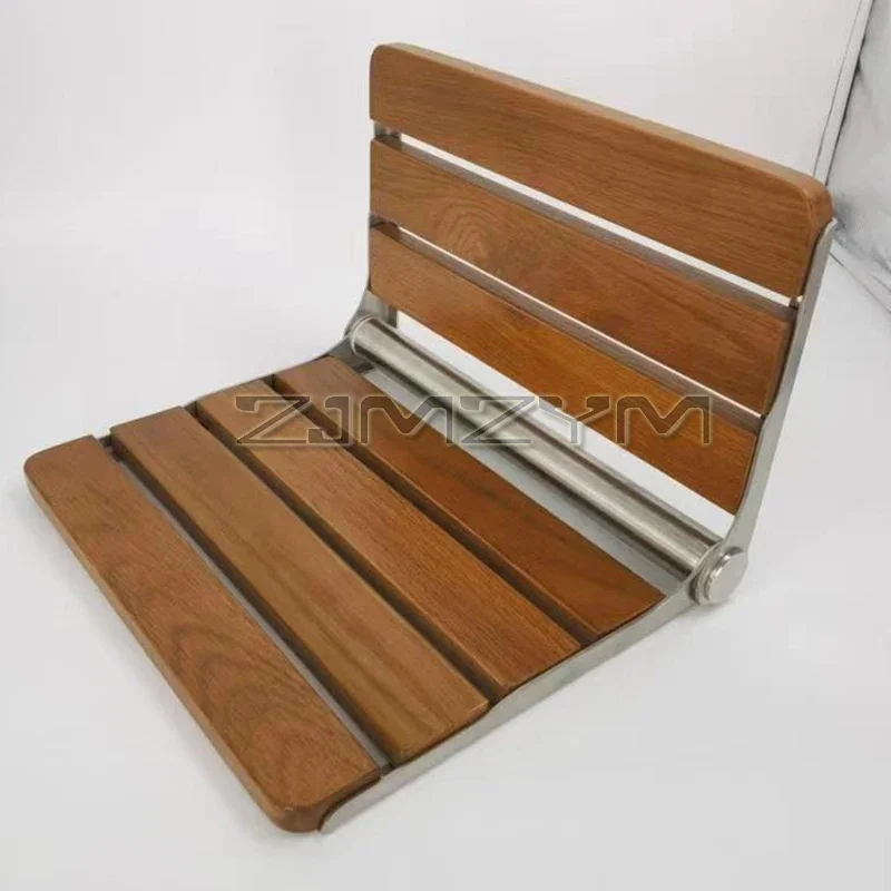 Wall Mounted Folding Chair Bathroom Shower Seat Waterproof Wooden Footstool Hidden Folding Chair For Bathing Space Saving 3