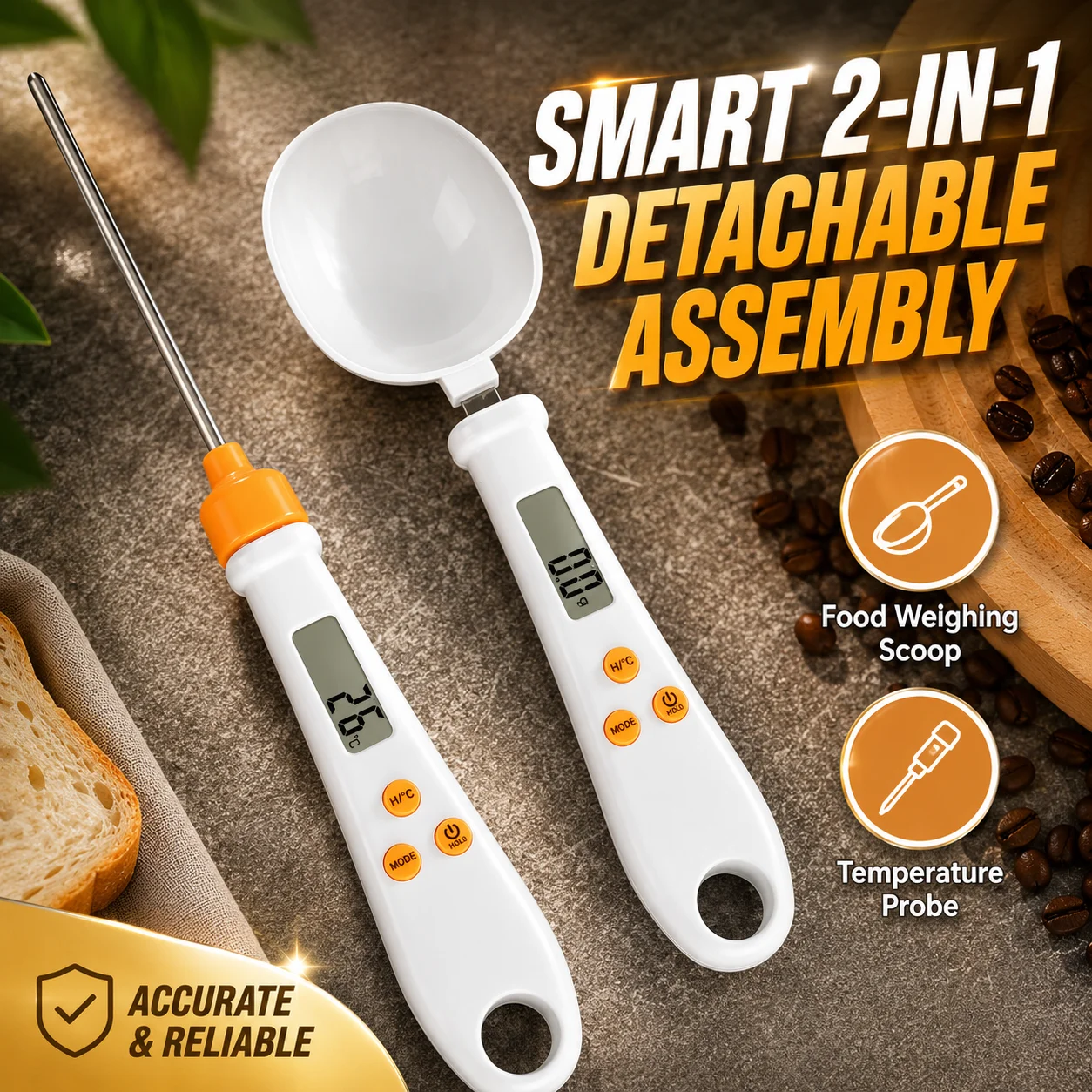 Smart 2-in-1 Digital Kitchen Scale Spoon – Accurate Food Weighing Scoop with Temperature Probe for Baking & Cooking