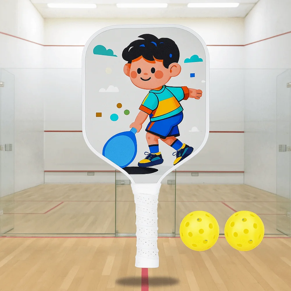 Colorful Durable Children's Pickleball Set - Non-Slip Grip Rackets with 2 Balls