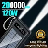 2026NEW 200000mAh Solar Power Bank Large Capacity Mobile Power Fast Charging Battery With Dual USB 4 Cables For iPhone Samsung