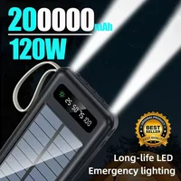 2026NEW 200000mAh Solar Power Bank Large Capacity Mobile Power Fast Charging Battery With Dual USB 4 Cables For iPhone Samsung
