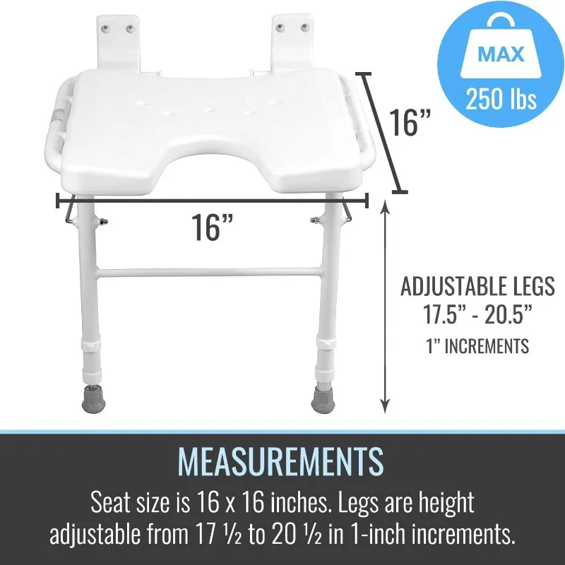 Wall Mount Fold Away Bath Chair Shower Seat Bench with Adjustable Legs, FSA and HSA Eligible, Seat 16 X 16 Inches, White 4