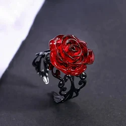Gothic Red Rose Witchy Vine Vintage Halloween Ring, Cool Girl Gift Jewelry (AJZ10038)