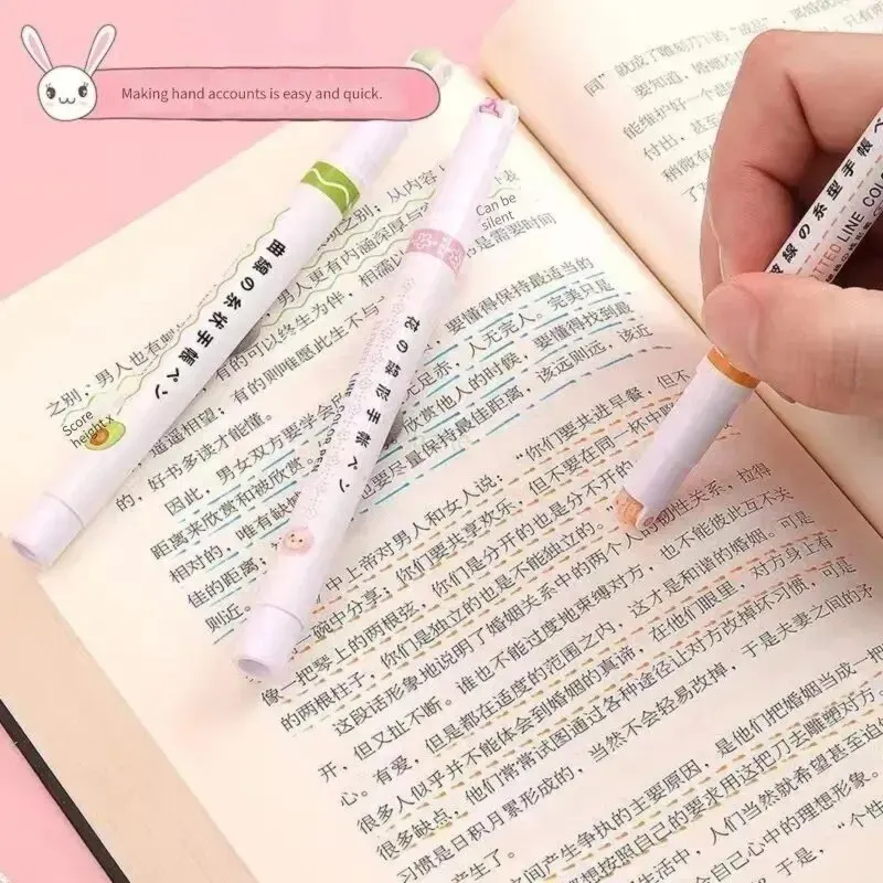 Highlighter Pen 6pcs/set Line Shaped Roller Tip