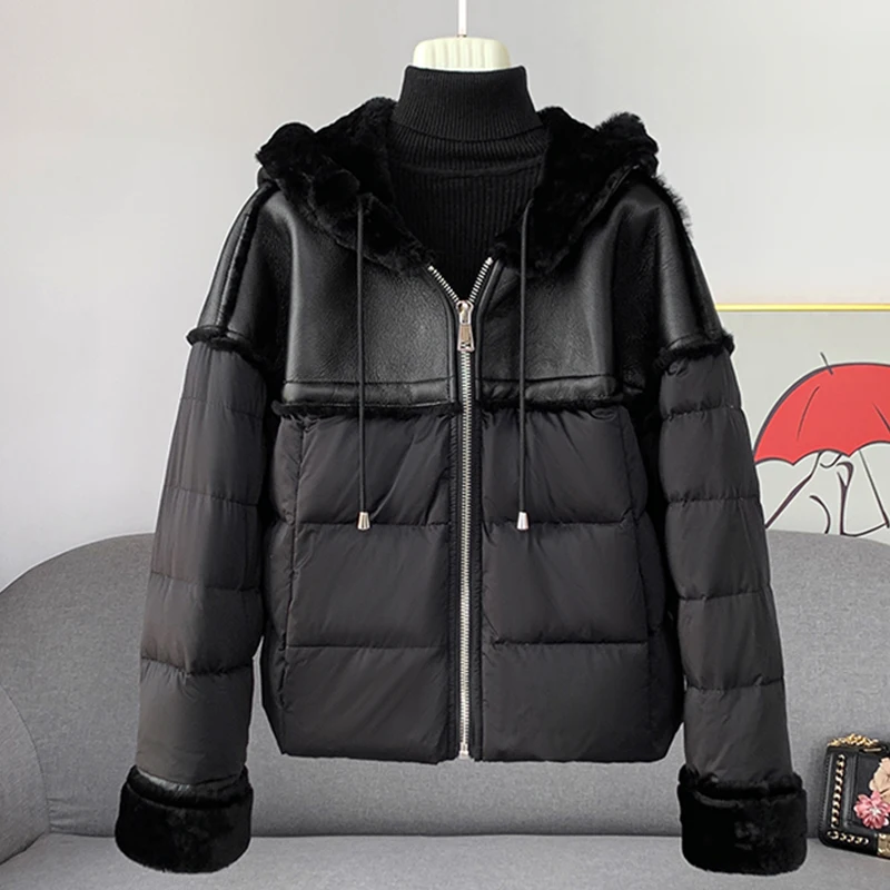 

2024 Women Winter Goose Down Jackets Warm Real Natural Merino Sheep Fur Coat Thick Coat Female Outwea Puffer Jacketsr