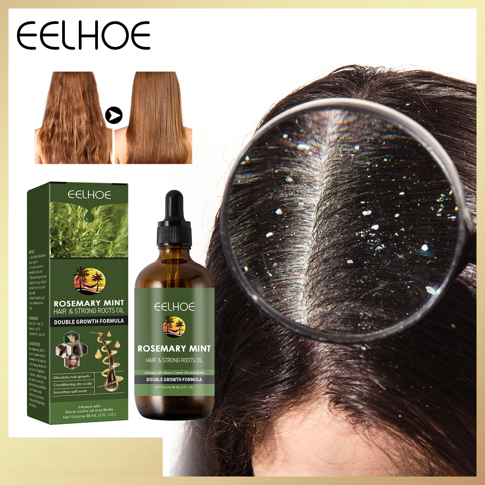 Rosemary Oil Hair Growth Treatment Conditioning for Dry and Damaged Hairs with EELHOE Hair Loss Product Series Hair Growth Serum