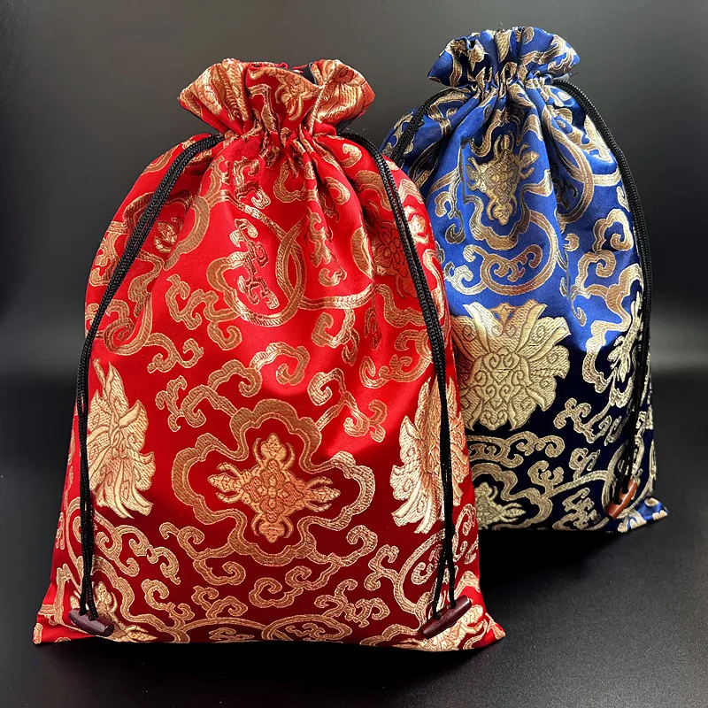 10pcs Women Portable Bra Storage Bags for Travel Chinese Silk Brocade Drawstring Pouches Wholesale Reusable Shoe Cover with Line