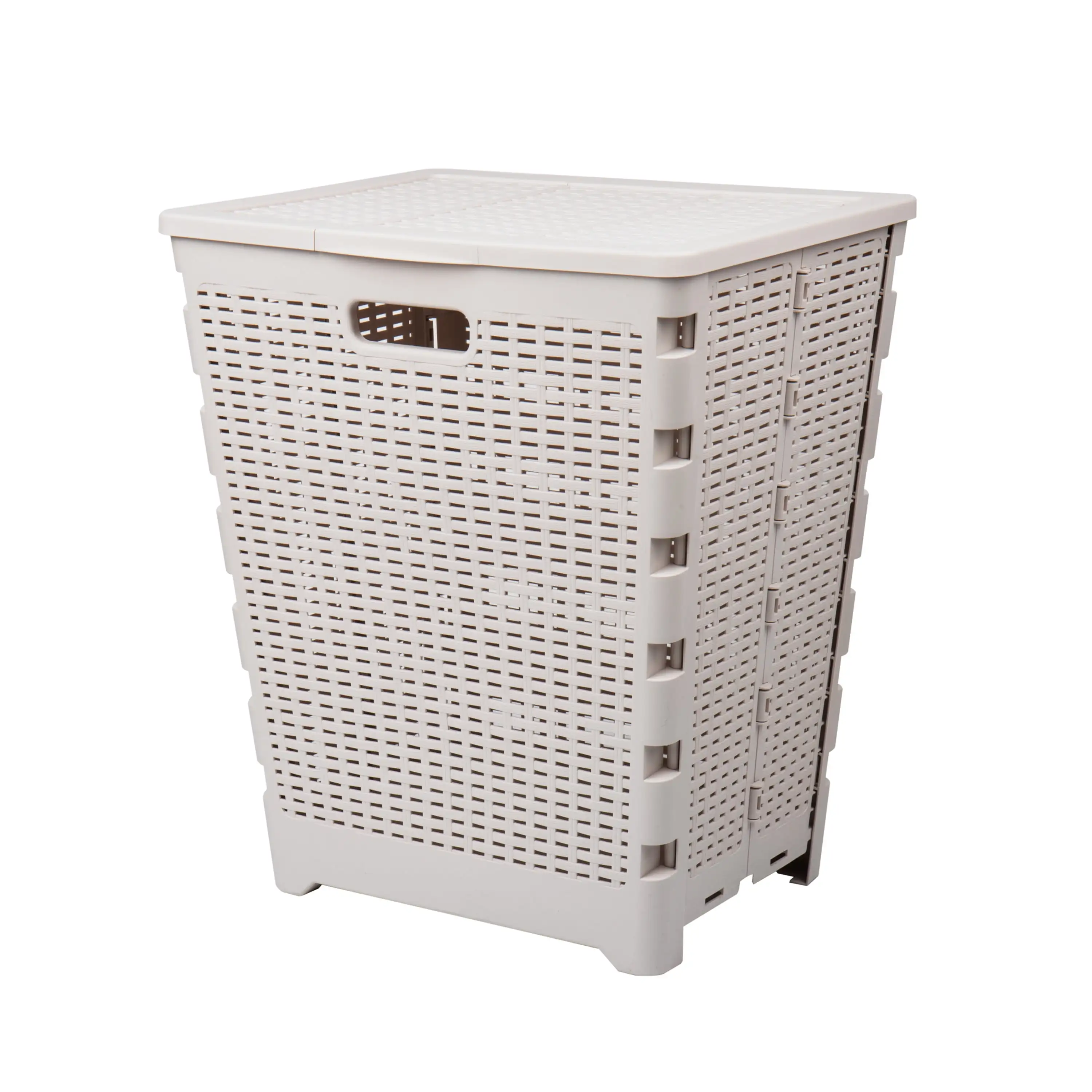 

Mind Reader 61L Foldable Laundry Hamper, Clothes Basket, Lid, Wicker Design, Plastic, 18"L x 14.5"W x 21.25"H, Ivory