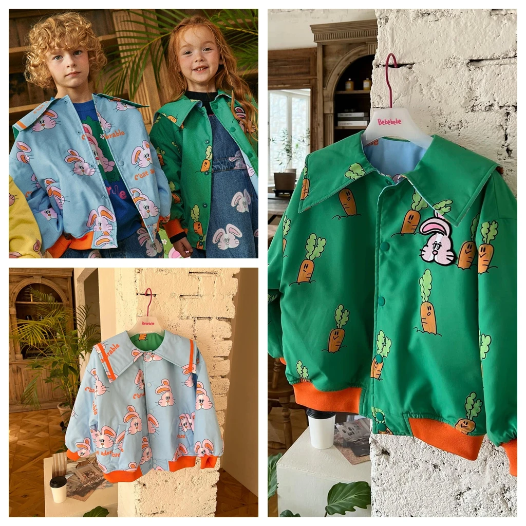 

Детское Двустороннее пальто с мультяшным принтом, на весну/осень