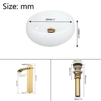 YANKSMART Round Bowl Bathroom Washbasin Sink White Ceramic Minimalist Counter Top Vessel Vanity with Faucet Pop-up Drain Set 2