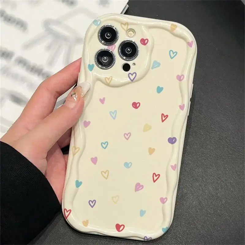 thumbnail image 1 of Case for IPhone 15 14 Pro Max 11 13 12 Mini XR 8 7 Plus X XS SE 2020 2022 Cover Love Heart 3D Wavy Curved Edge Soft Clear TPU, 1 of 5