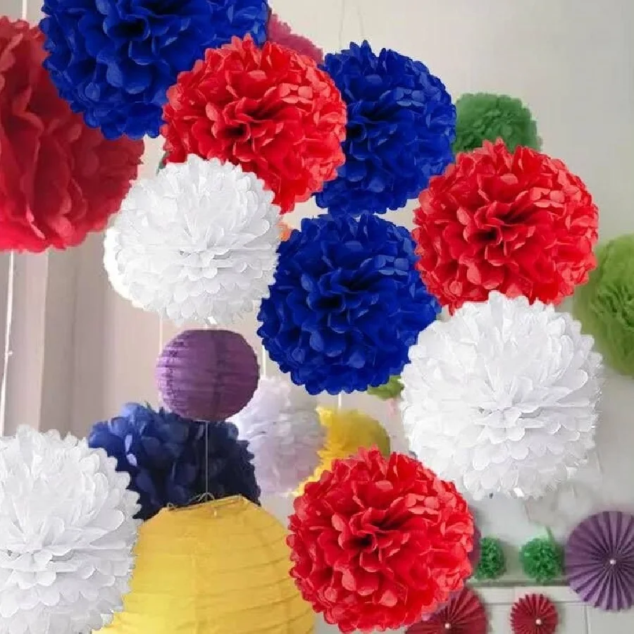 XIKSXITN 12 pompon di carta velina rosa e blu, da appendere