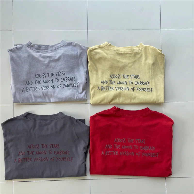 

deer jonmi 2023 Spring New Korean Style Children Loose Casual T-shirts Letters Printed Unisex Kids Long Sleeve Pullovers Tops
